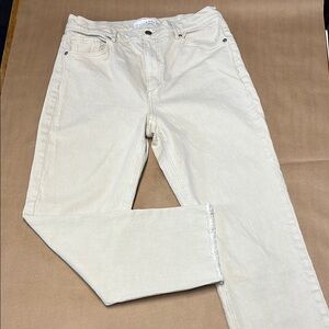 Loft High Waist Straight Crop Cream Tan Jeans Size 8 29